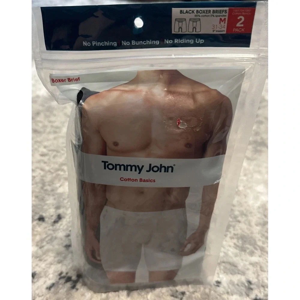 Tommy John 2-Pair Mens Boxer Brief Underwear Cotton Black Sz Medium (9